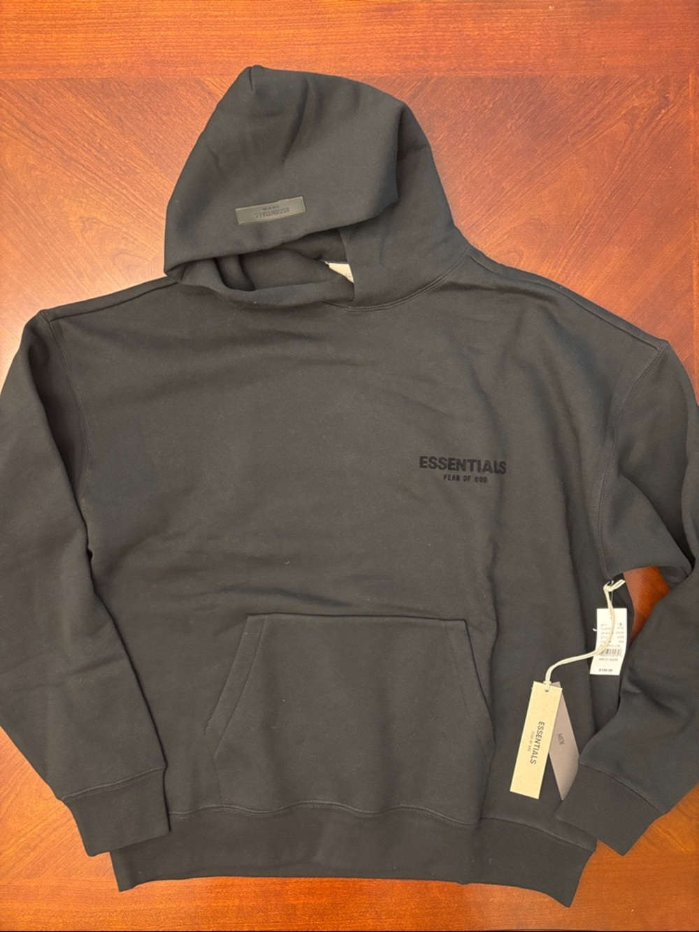Essentials Black Pullover Hoodie with Subtle Logo